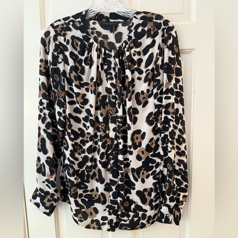 Donna Karan Black and Brown Animal Print Blouse